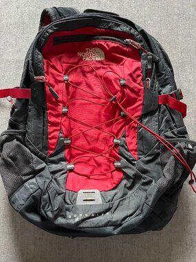 The North Face Backpack Gray Red Laptop Hiking Bag Borealis Water Resistant